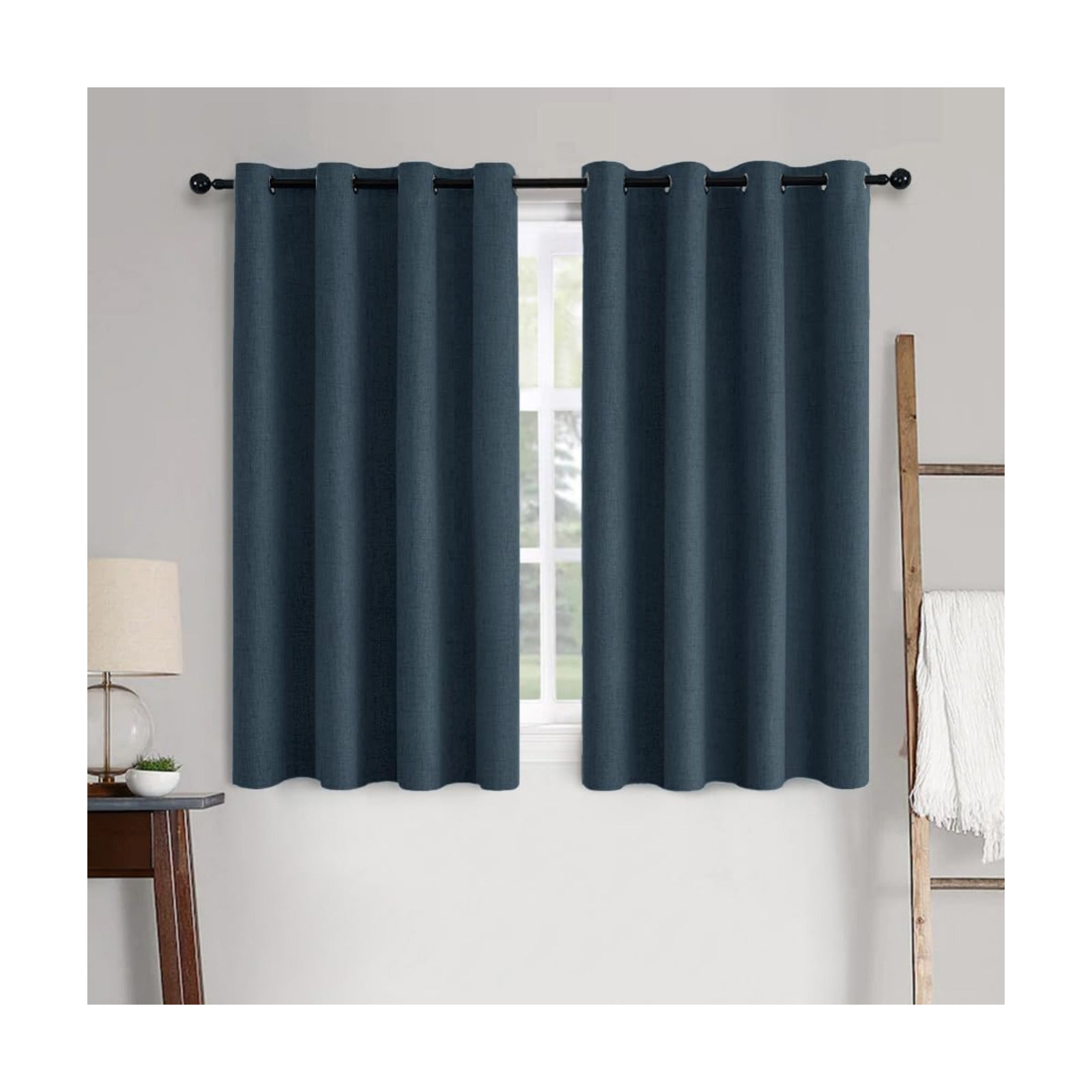 MIULEE 100% Blackout Linen Curtains for Bedroom 52x63 Inches Navy