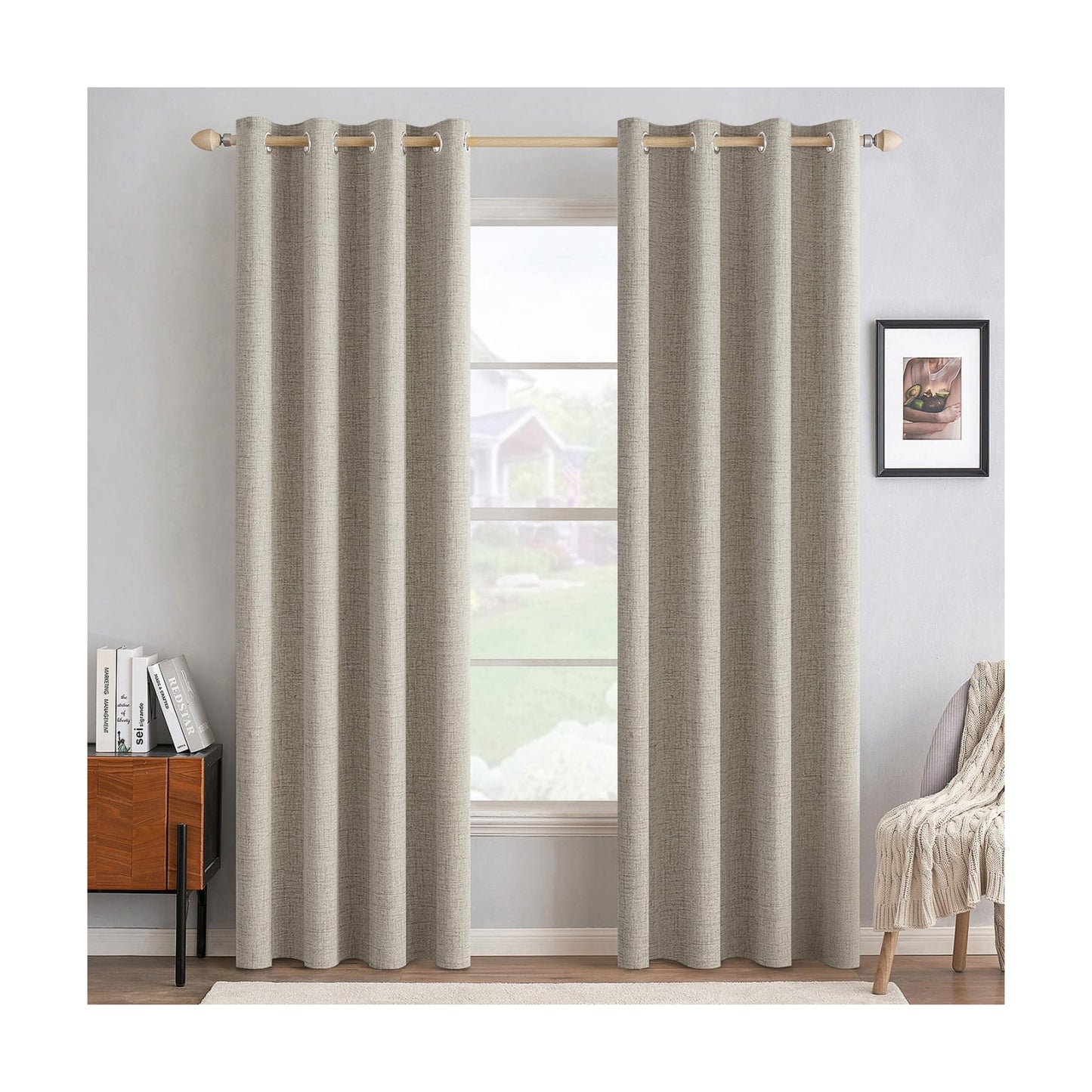 MIULEE 100% Blackout Linen Curtains for Bedroom 52x84 Inches Pebble Taupe