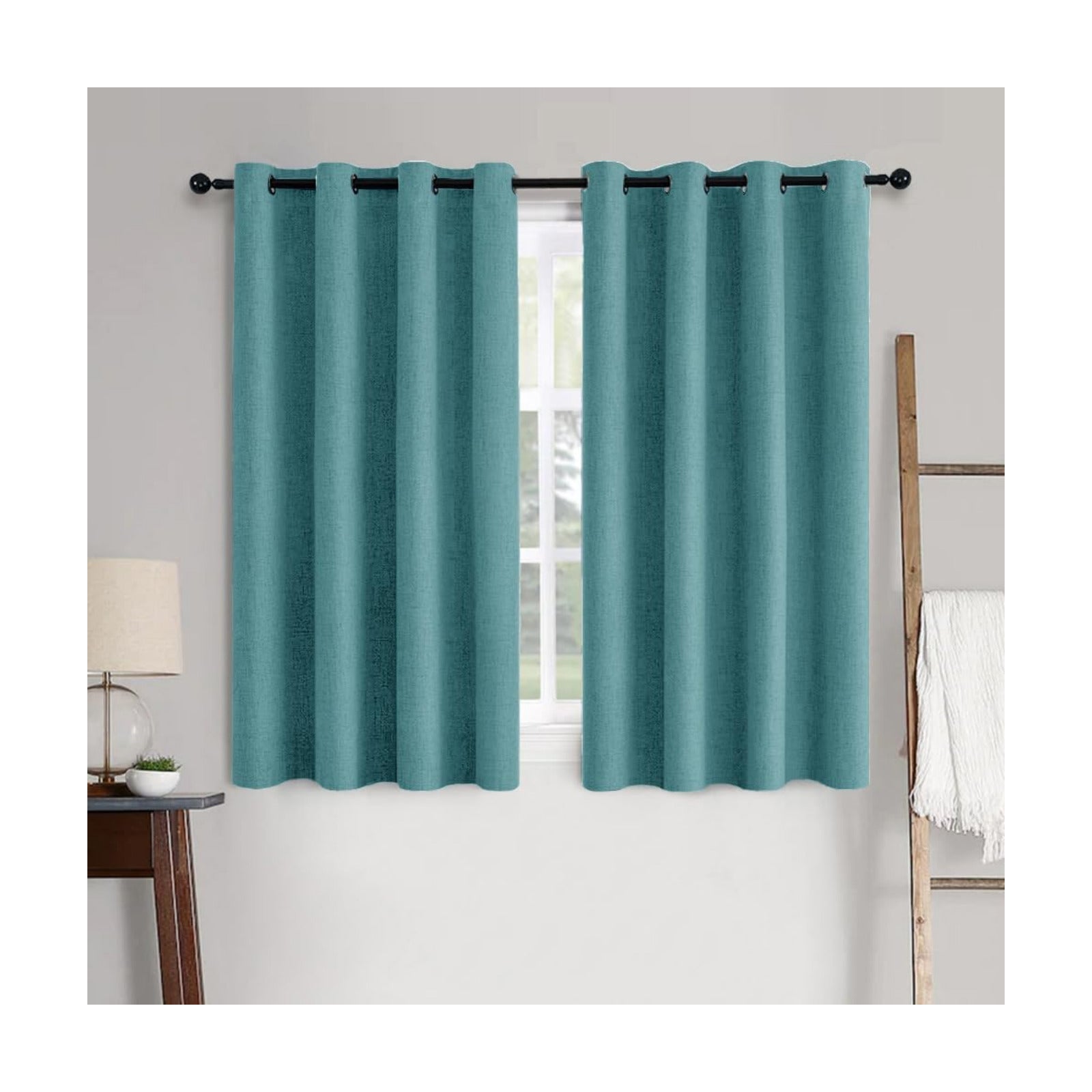 MIULEE 100% Blackout Linen Curtains for Bedroom 52x45 Inches Teal