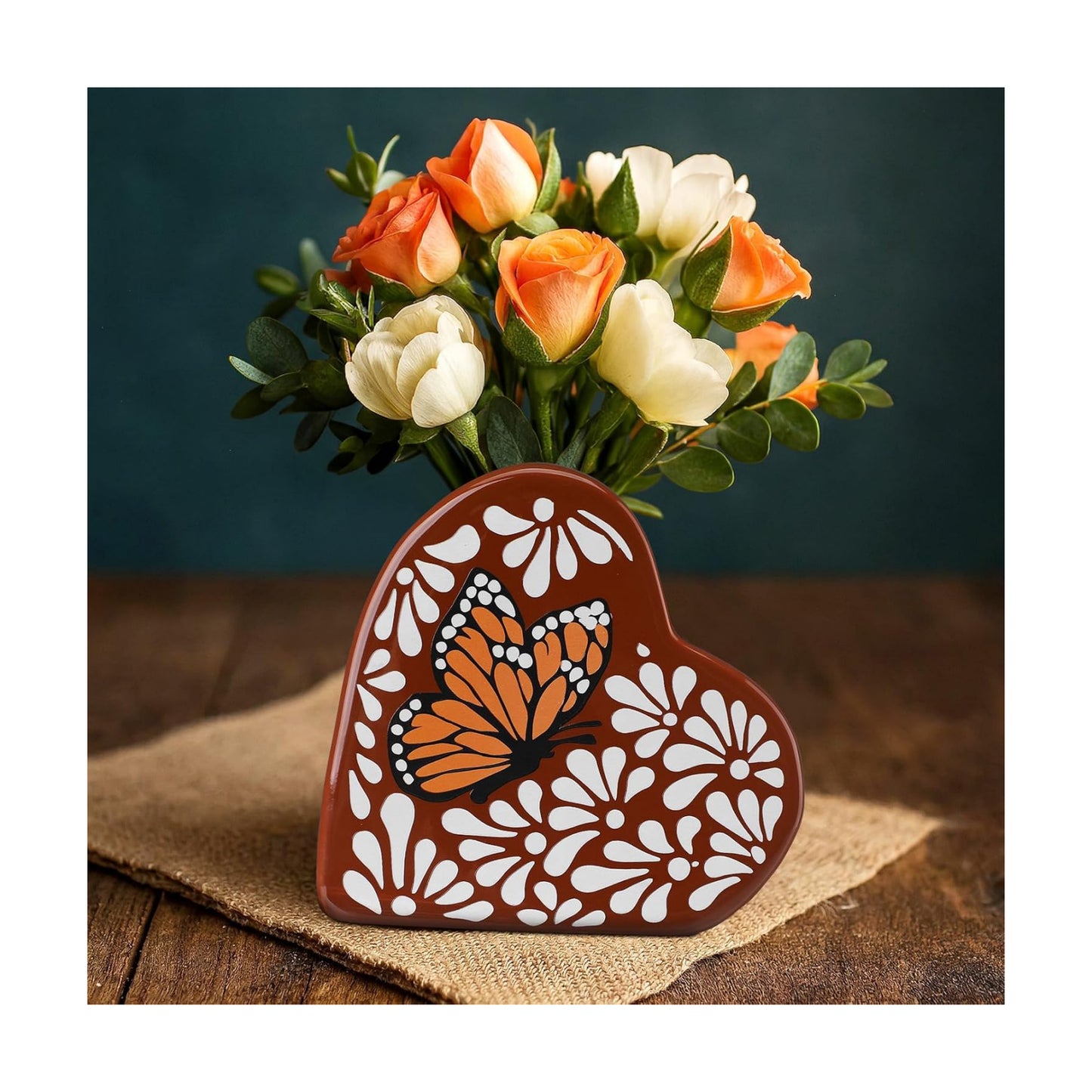 Mexican Ceramic Vases Talavera Monarch Butterfly Flower Vase Clay Cantaritos De Barro Mexicanos