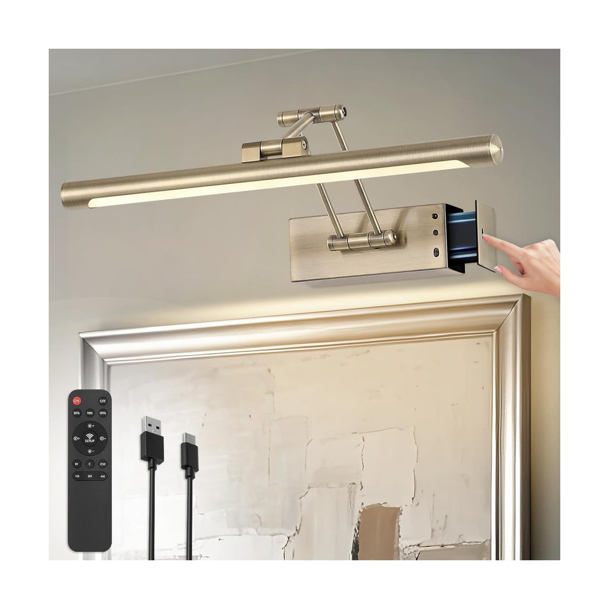 Battery Operated Picture Light, Wireless Art Light Antique Bronze 15.75Inch | Rechargeable Gallery Lights with