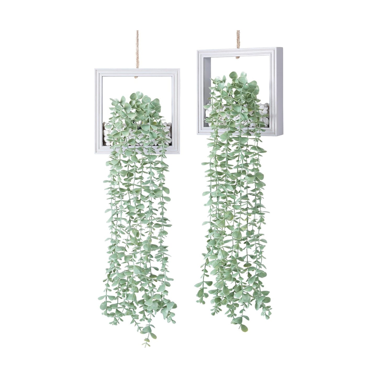 Artificial Eucalyptus Vines in Square Wooden Frame / 7.8" White / Set of 2