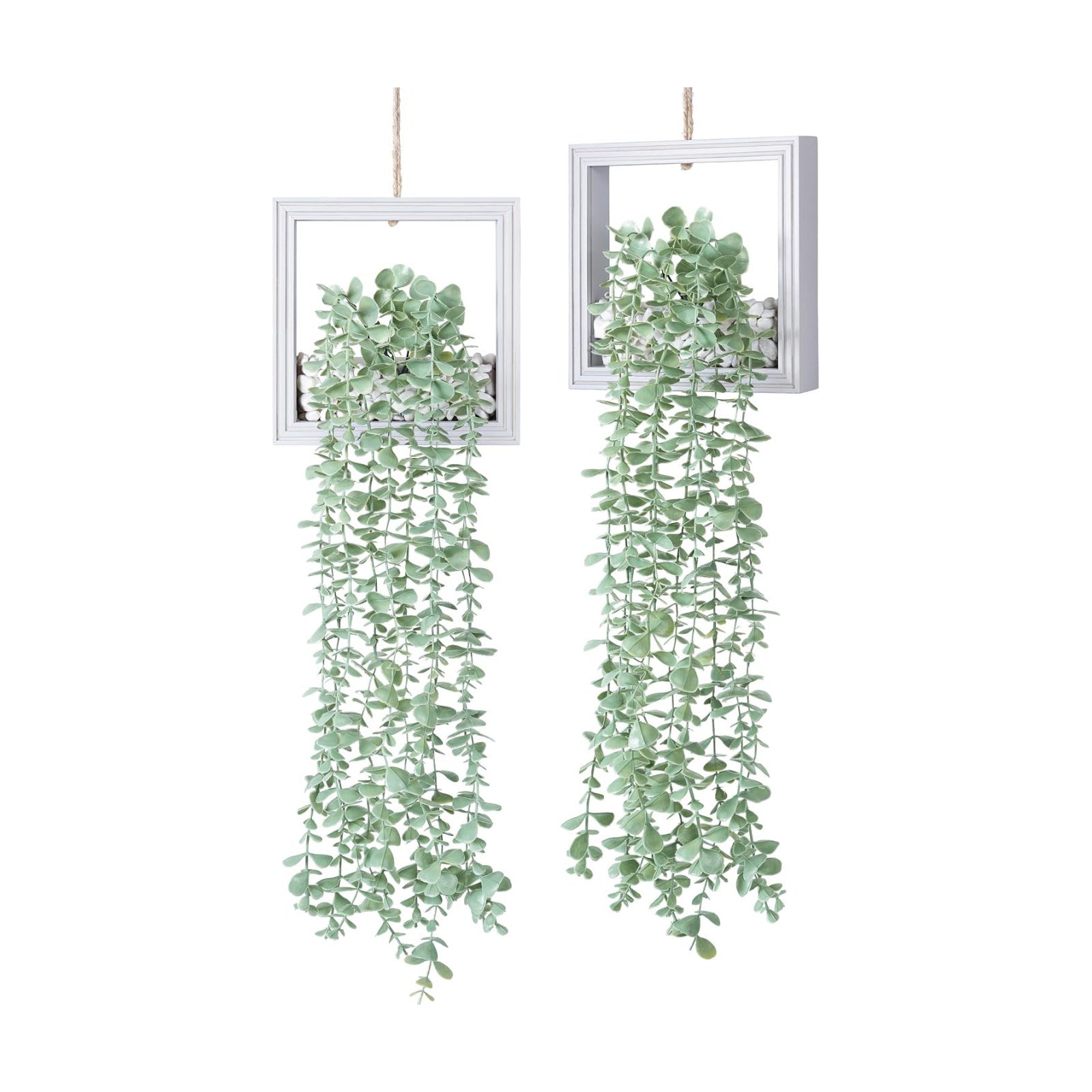 Artificial Eucalyptus Vines in Square Wooden Frame / 7.8" White / Set of 2