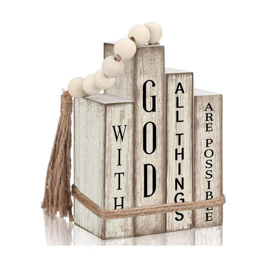 Christian Table Decor Wooden Book Stack Decor / Rustic / Set of 4