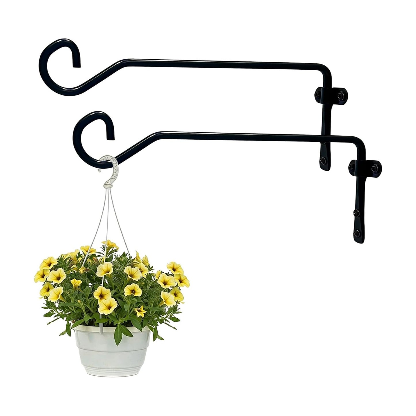 Heavy Duty Metal Plant Hanger Wall Hooks / Black / 9.4 In-curved Hook / Set of 2