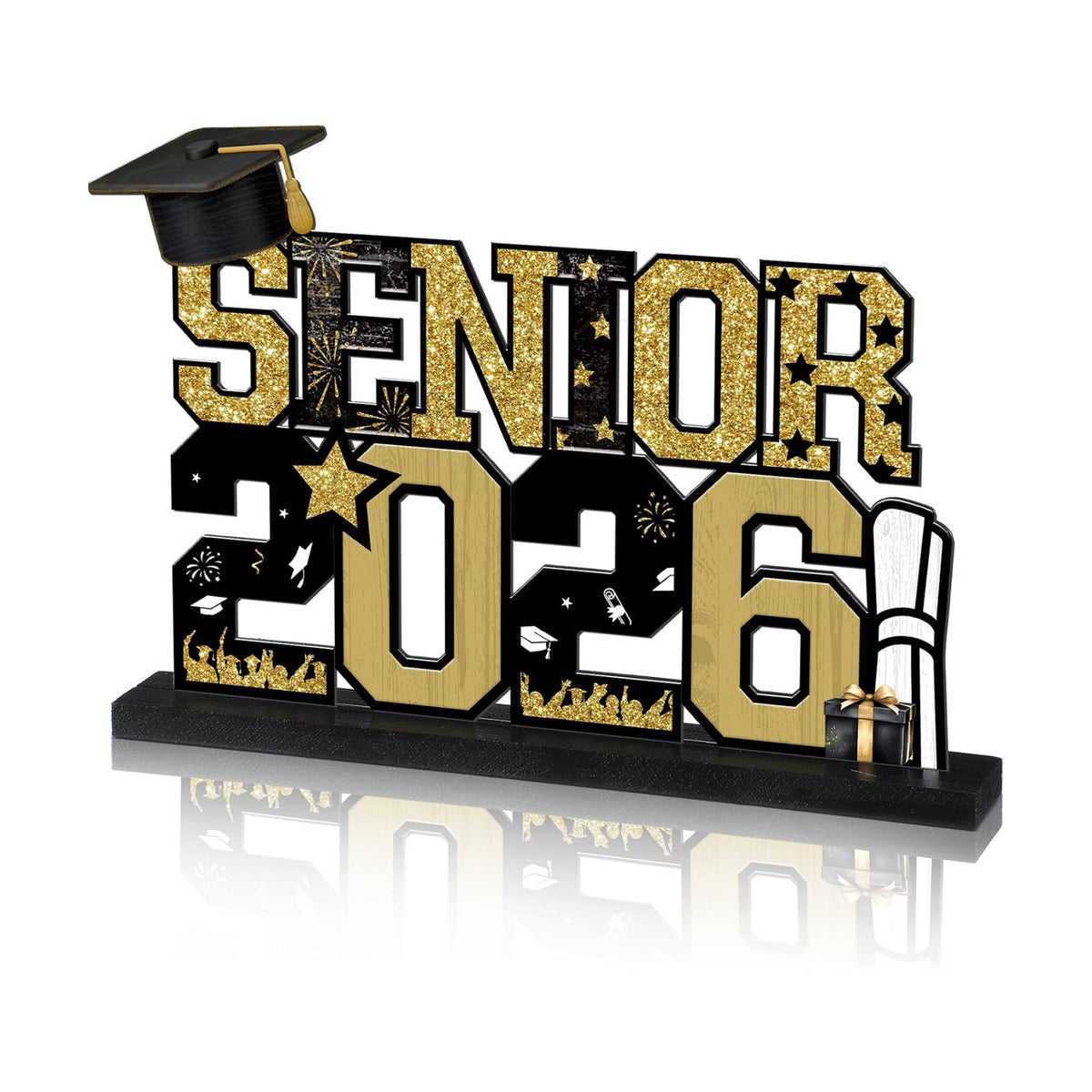 Cinnvoice Senior 2026 Graduation Table Decorations Metal Senior Class of 2026 Table Sign Graduation Centerpiece Photo Booth Props Decorations for Tiered Tray Shelf Office Kitchen Home Party