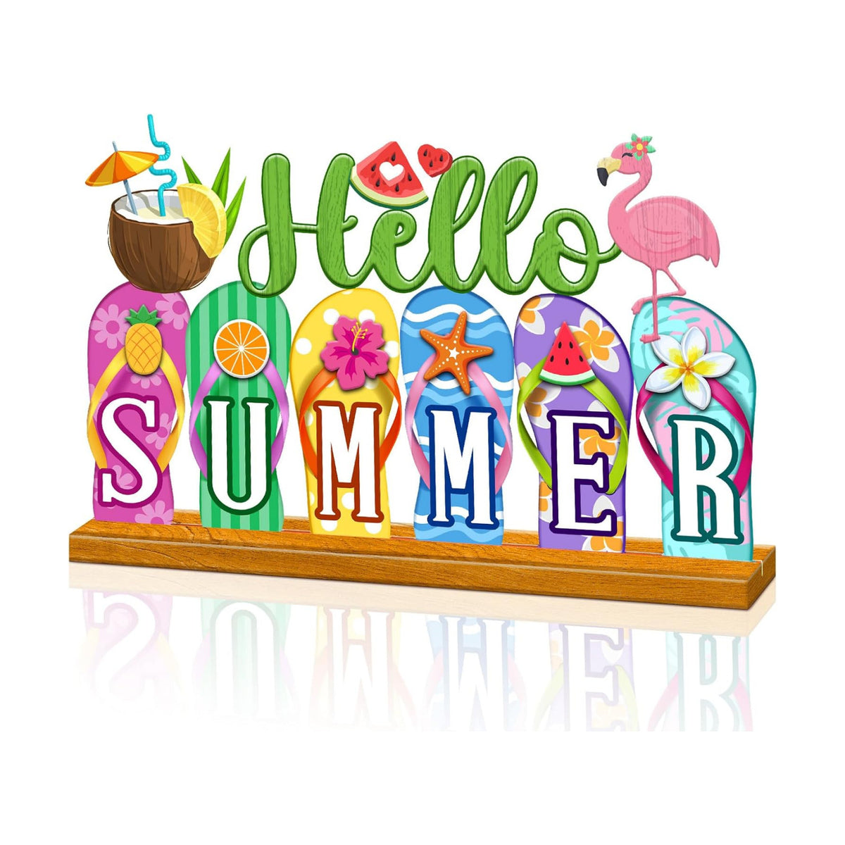 Cinnvoice Hello Summer Table Sign, Flip Flops Fruits Decorations for Home