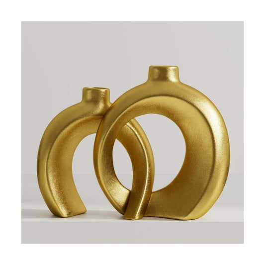 Gold Ceramic Vases / Matte Gold / Set of 2