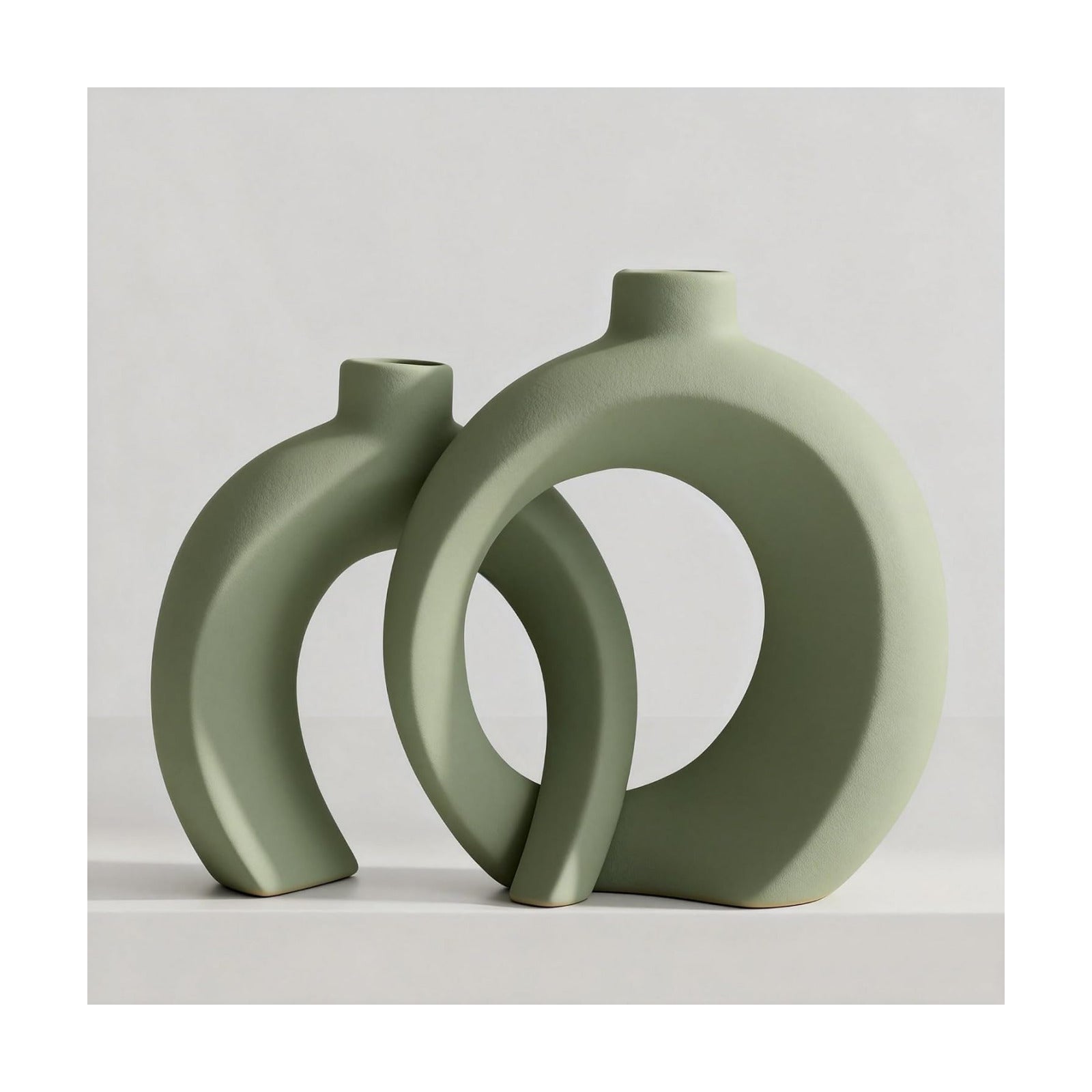 Sage Green Ceramic Vases / Matte Green / Set of 2