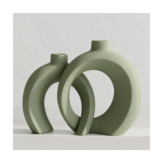 Sage Green Ceramic Vases / Matte Green / Set of 2