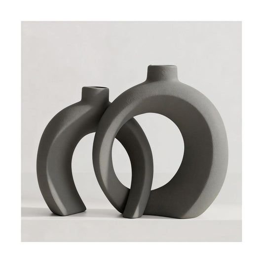 Gray Ceramic Vases / Matte Gray / Set of 2