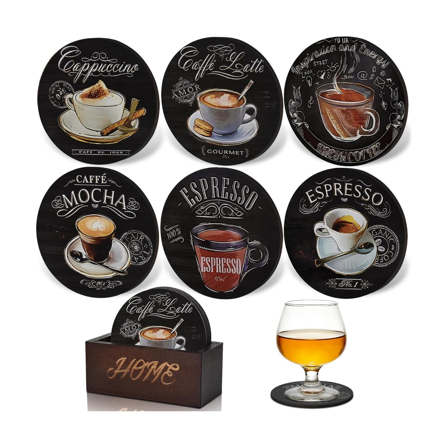Wood Coffee Coasters / Coffee-black / Set of 6