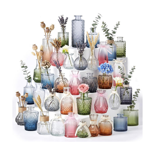 Bulk Colored Glass Bud Vases Set / Colorful / Set of 36