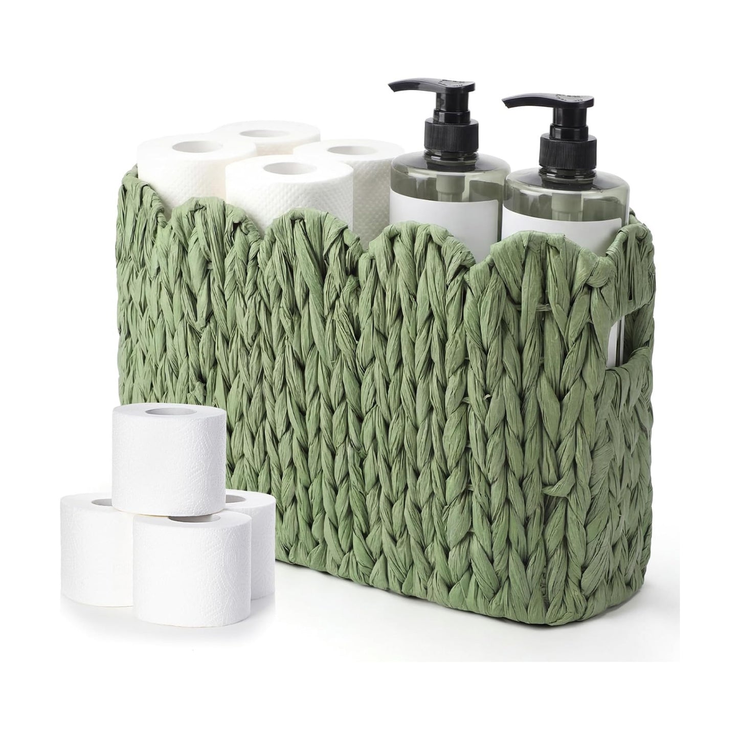 Toilet Paper Storage Basket Scalloped Woven Bathroom Basket / Sage Green / Scalloped Style / Wicker