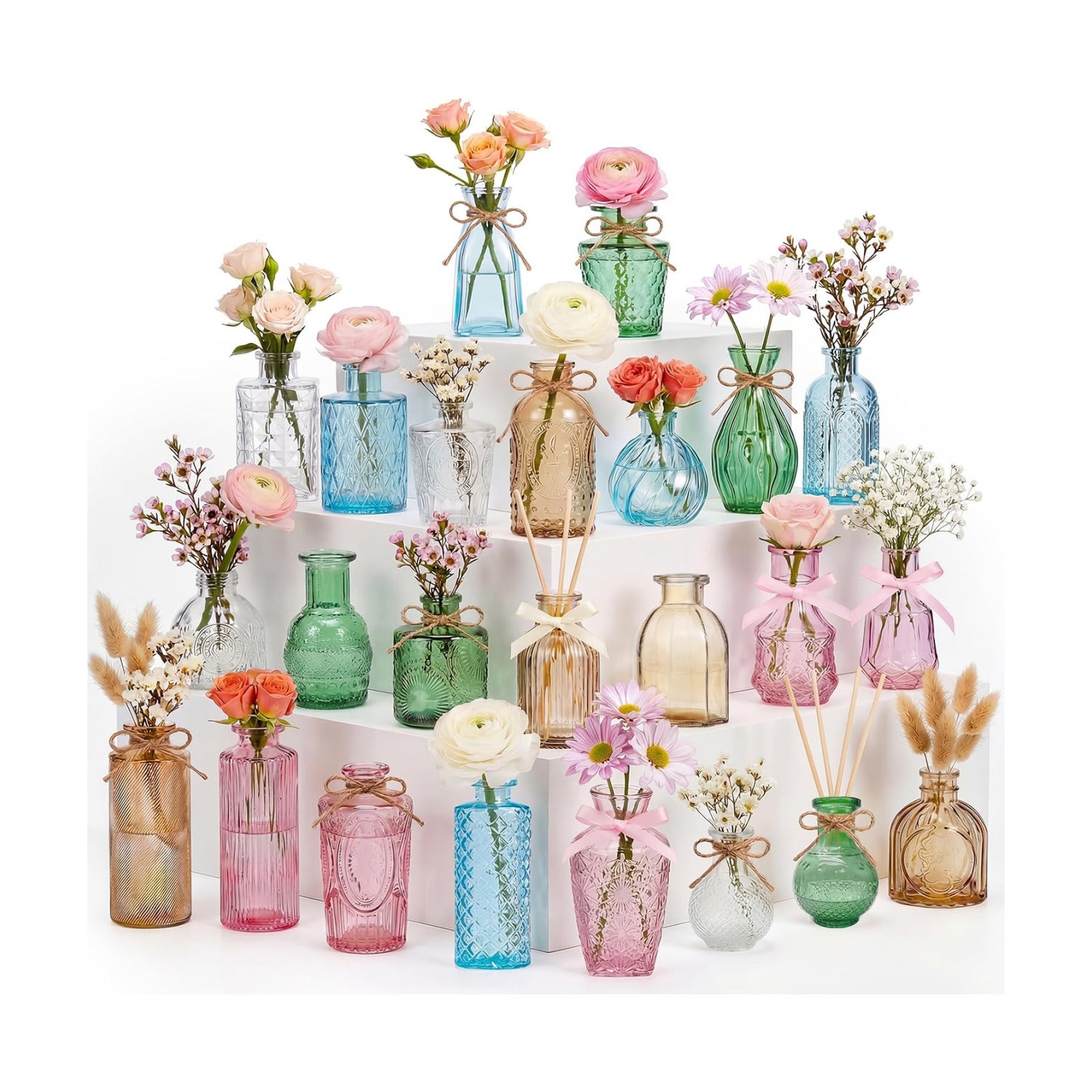 Bulk Colored Glass Bud Vase Set / Colorful / Set of 24