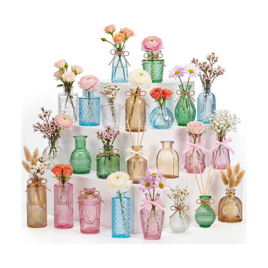 Bulk Colored Glass Bud Vase Set / Colorful / Set of 24