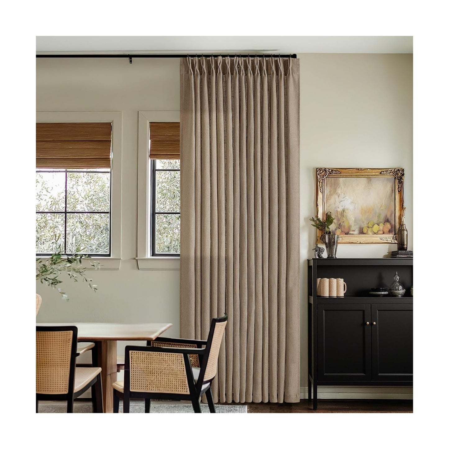 Latte Semi Sheer Pleated Linen Curtains with Hooks 126 Inches Long 2 Panels