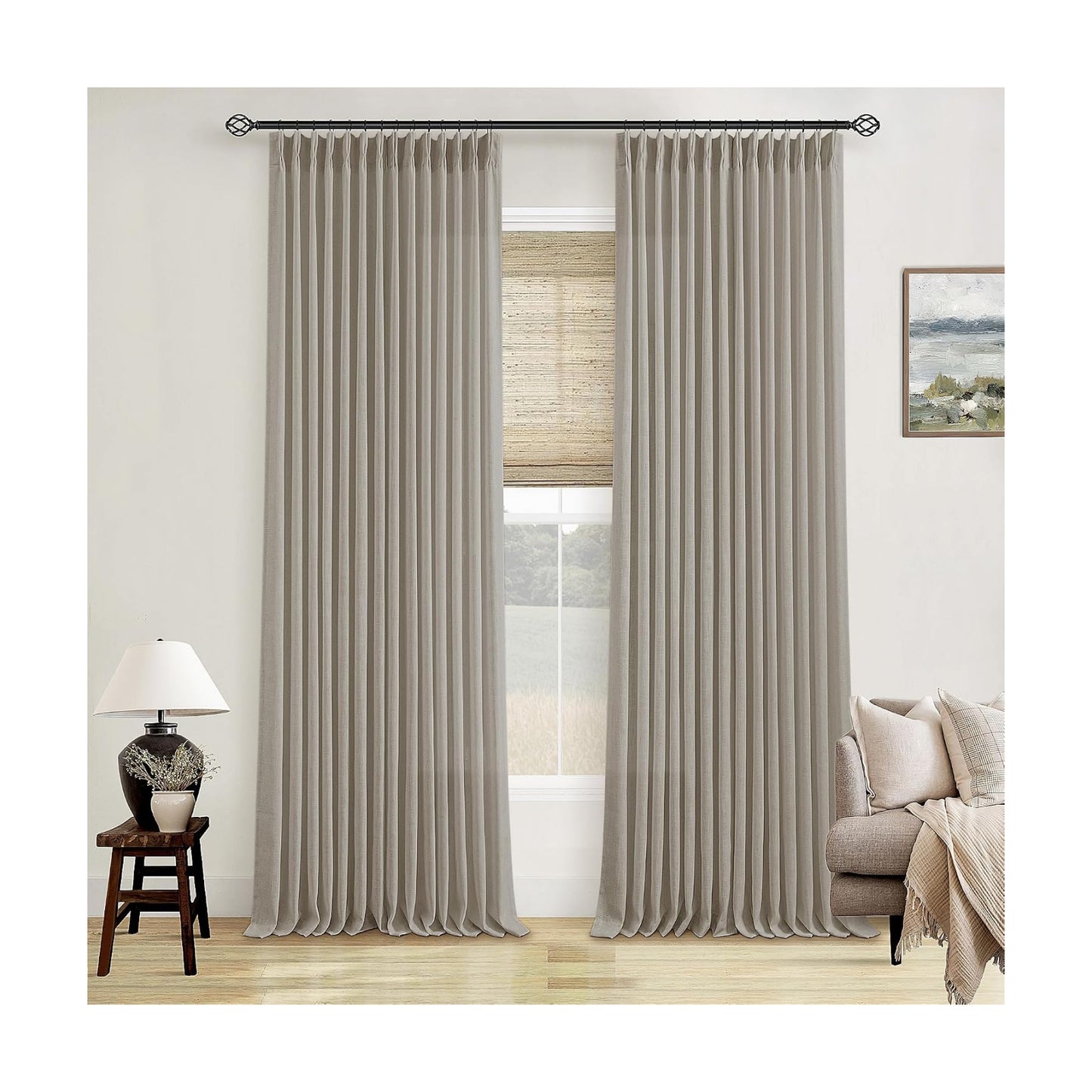 Pinch Pleated Linen 100 Inch Curtains for Living Room Burlywood Birch