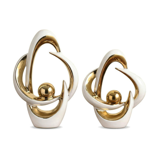 Ceramic Statues Home Decor Modern Aesthetic Abstract Art Decorative / White and Gold / Set of 2