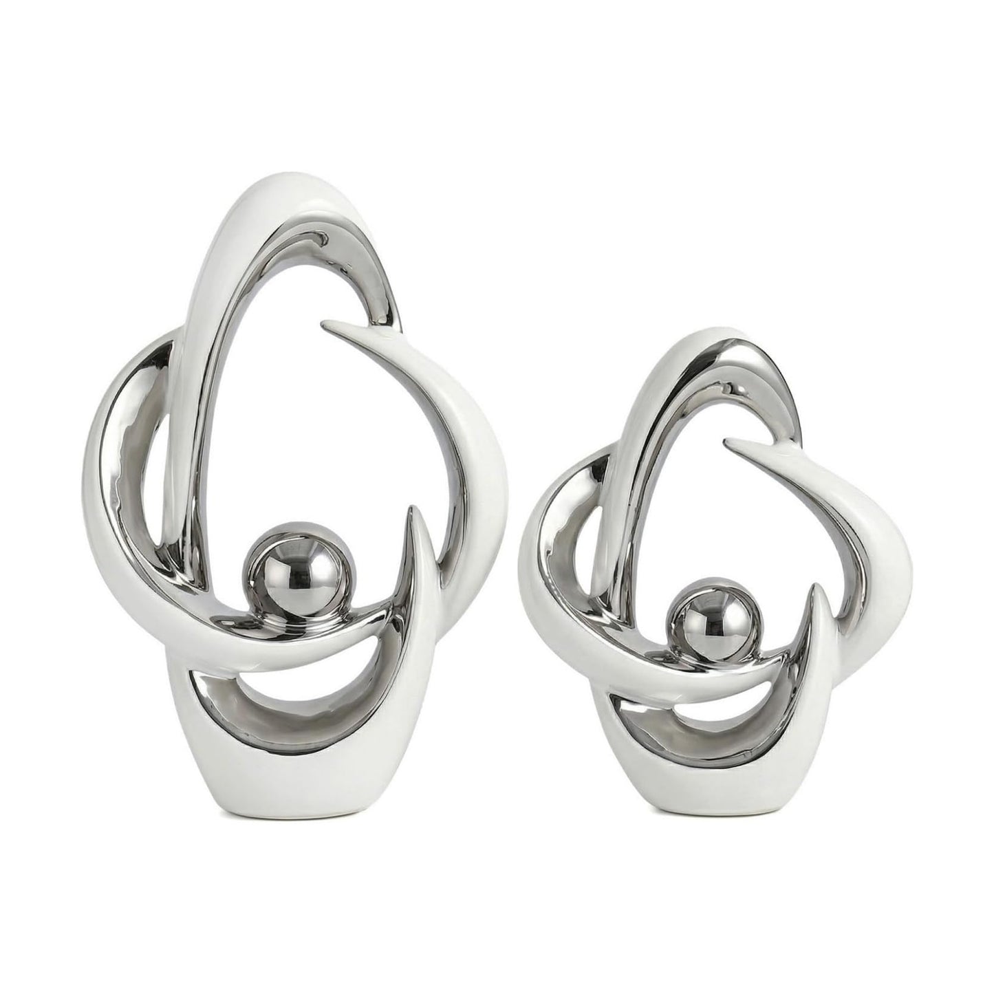 Ceramic Statues Home Decor Modern Aesthetic Abstract Art Decorative / White and Silver / Set of 2