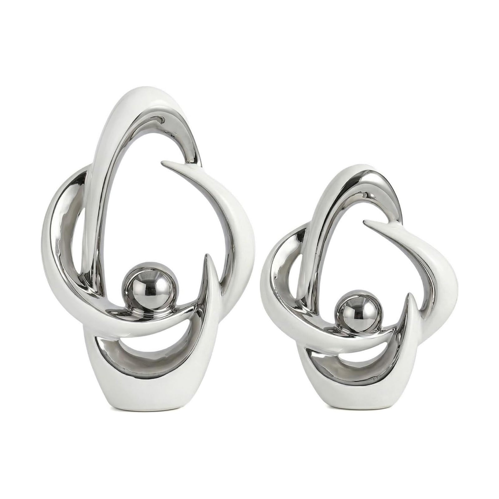 Ceramic Statues Home Decor Modern Aesthetic Abstract Art Decorative / White and Silver / Set of 2
