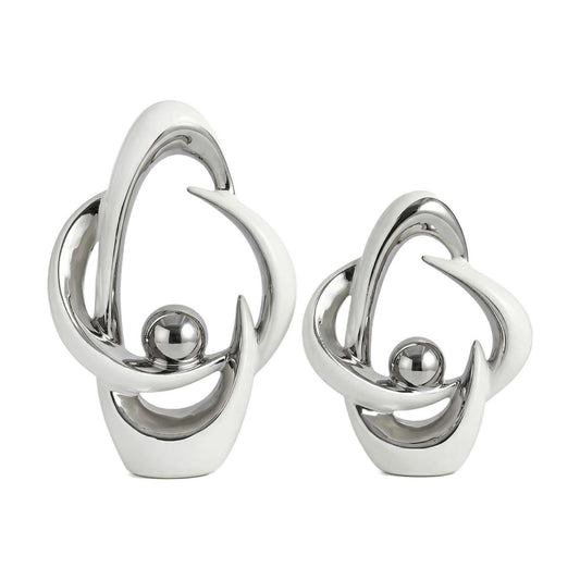 Ceramic Statues Home Decor Modern Aesthetic Abstract Art Decorative / White and Silver / Set of 2