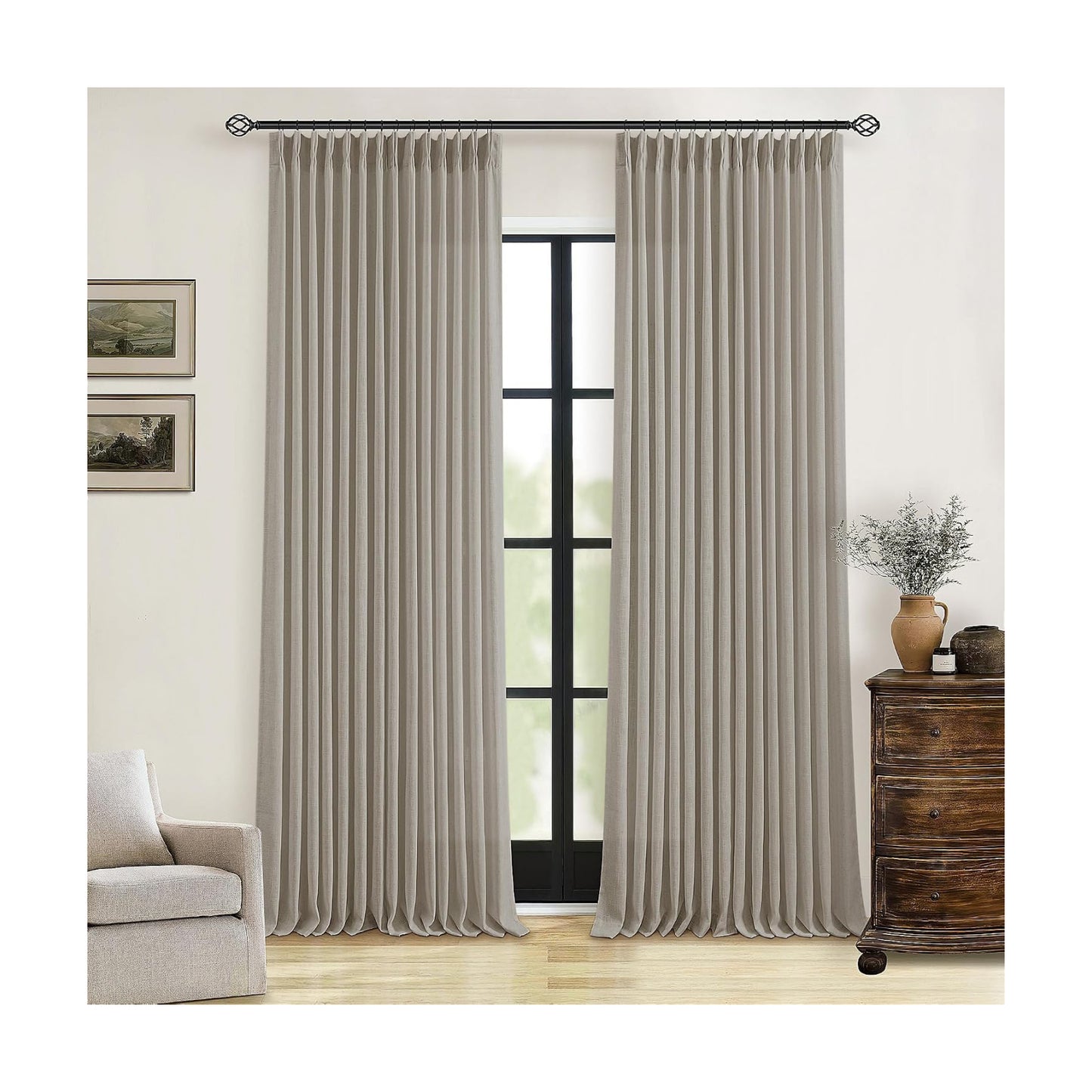 Burlywood Birch Pinch Pleated Linen Semi Sheer Curtains 86 Inches Long