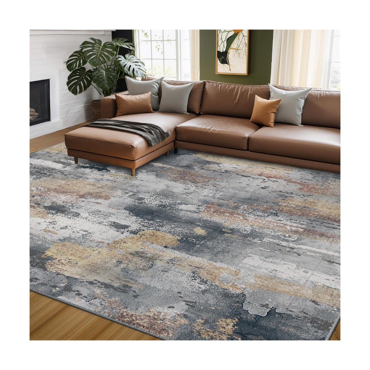 RELEANY Washable 6'x9' Abstract Area Rug for Living Room Ash Brown