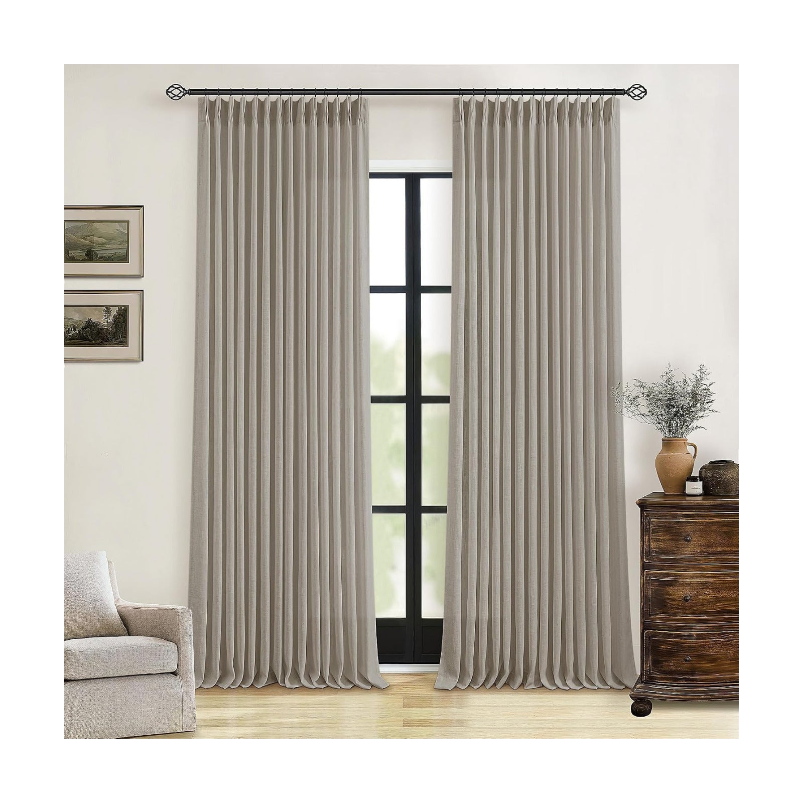 Pinch Pleated Linen 94 Inch Curtains for Living Room Burlywood Birch