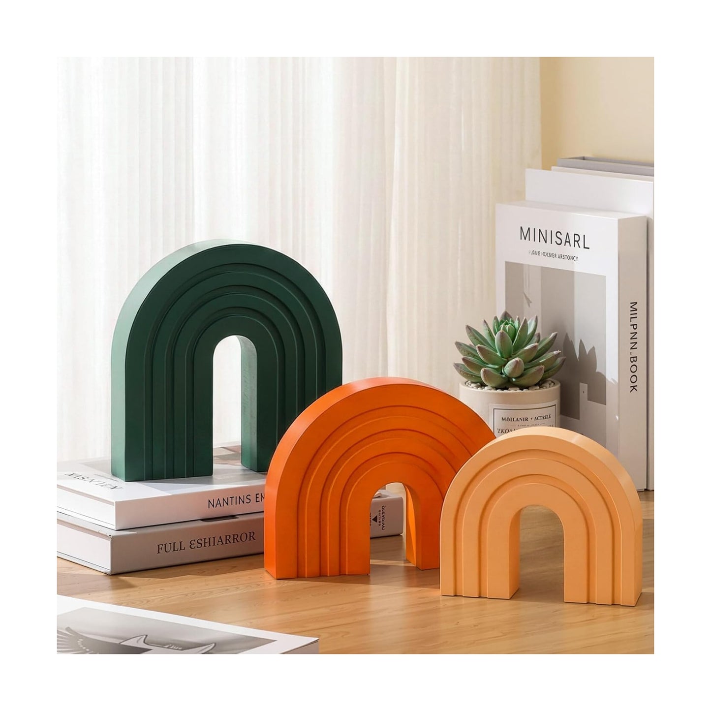 Boho Shelf Decoration Wooden Arch Decor Wood Rainbow Arch Mantel Book Ends / Set of 3