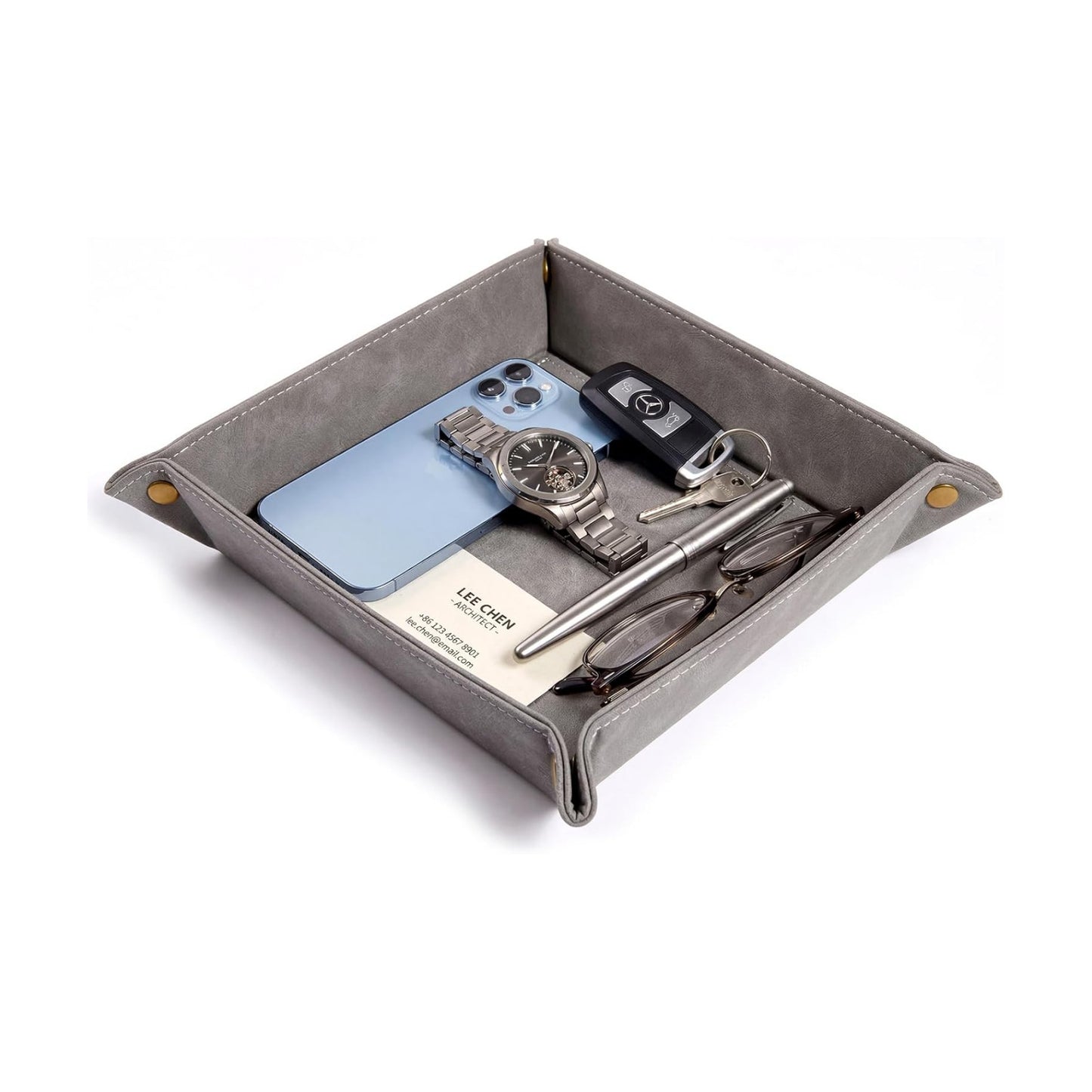 Leather Valet Tray / Gray