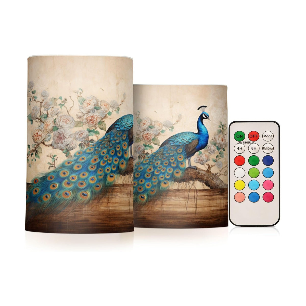 Flickering Flameless Candles, Vintage Peacock LED Candles with Remote Timer, Set of 2 Battery Operated Candle for