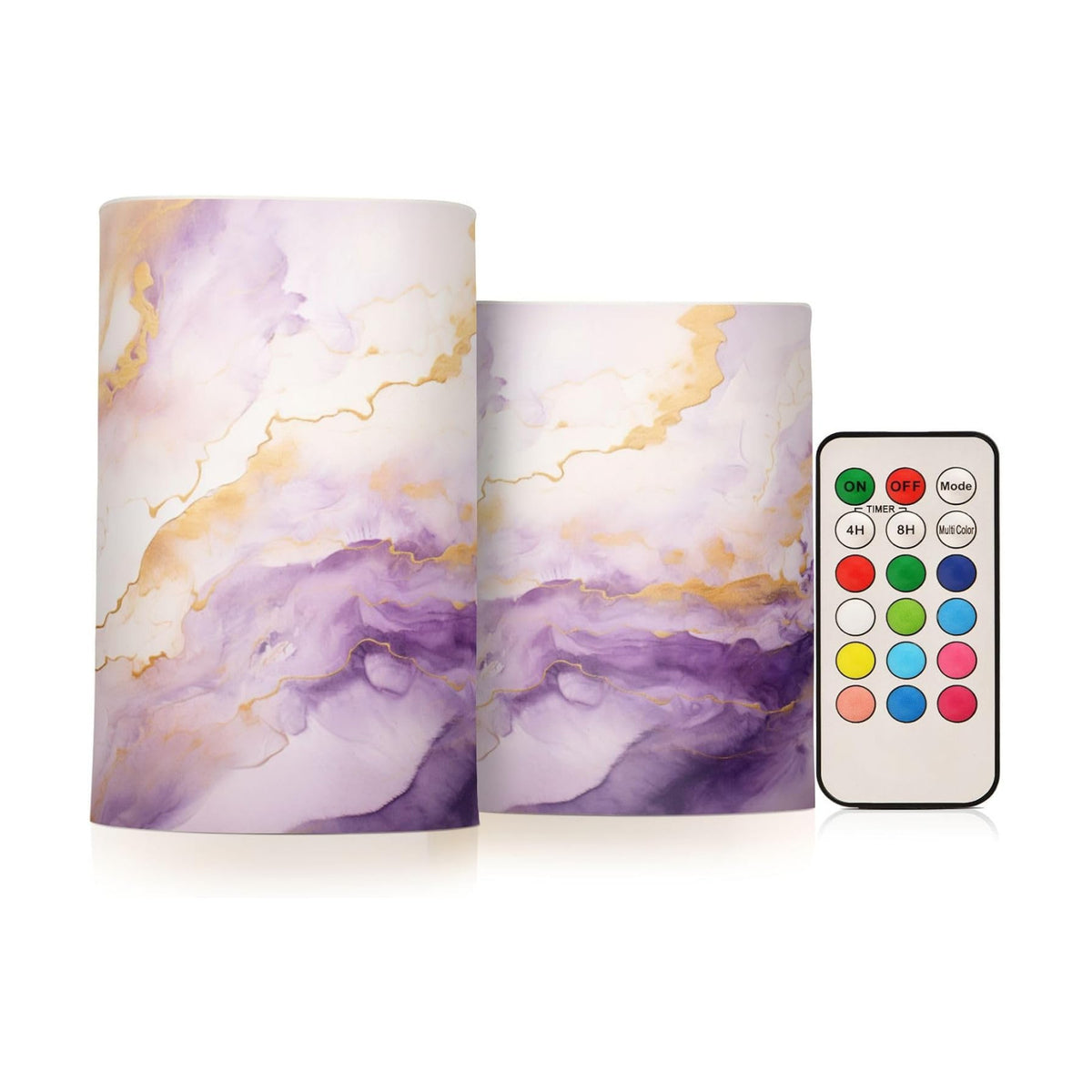 Flickering Flameless Candles, Purple Gold Marble LED Candles with Remote Timer, Set of 2 Battery Operated Candle for