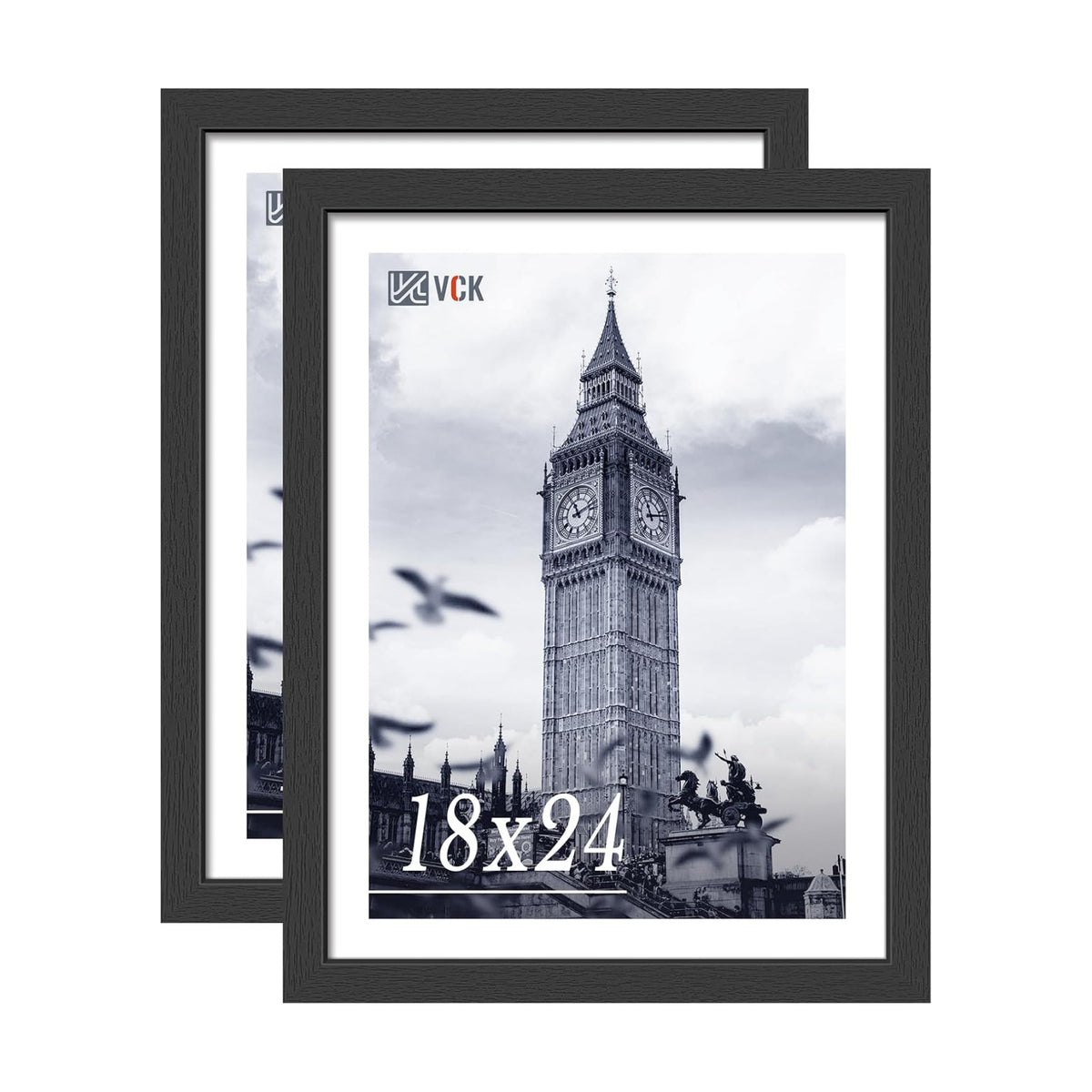 VCK 18x24 Frames - Black, Wide Border Solid Wood Poster Frame, Display Pictures in Horizontal and Vertical, for Home
