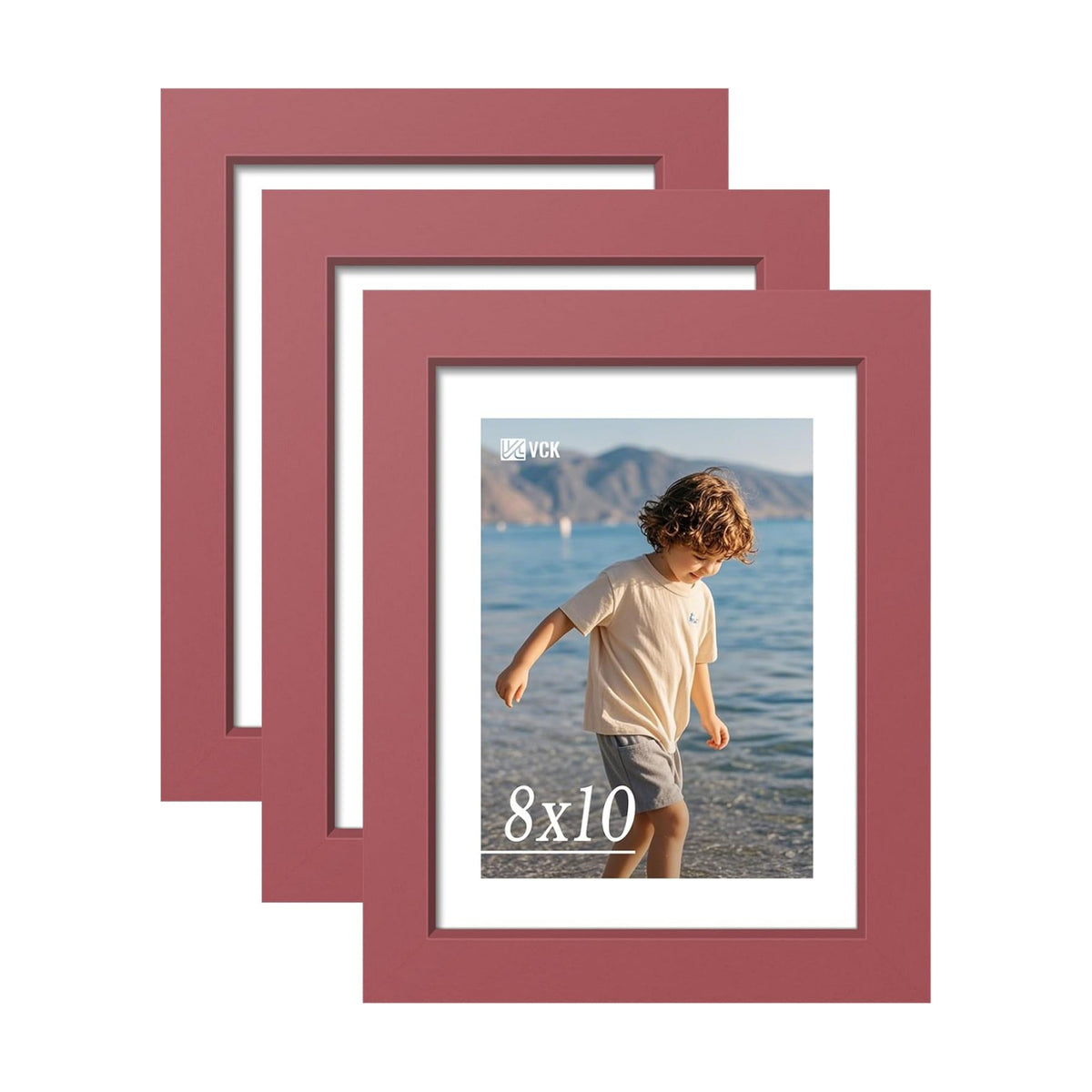 VCK 8x10 Picture Frame Set of 3 - Red, Wide Border Solid Wood Frame, Display Pictures in Horizontal and Vertical, for
