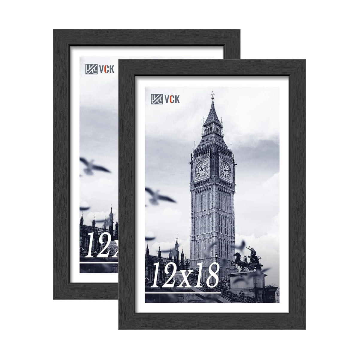 VCK 12x18 Frames - Black, Wide Border Solid Wood Poster Frame, Display Pictures in Horizontal and Vertical, for Home