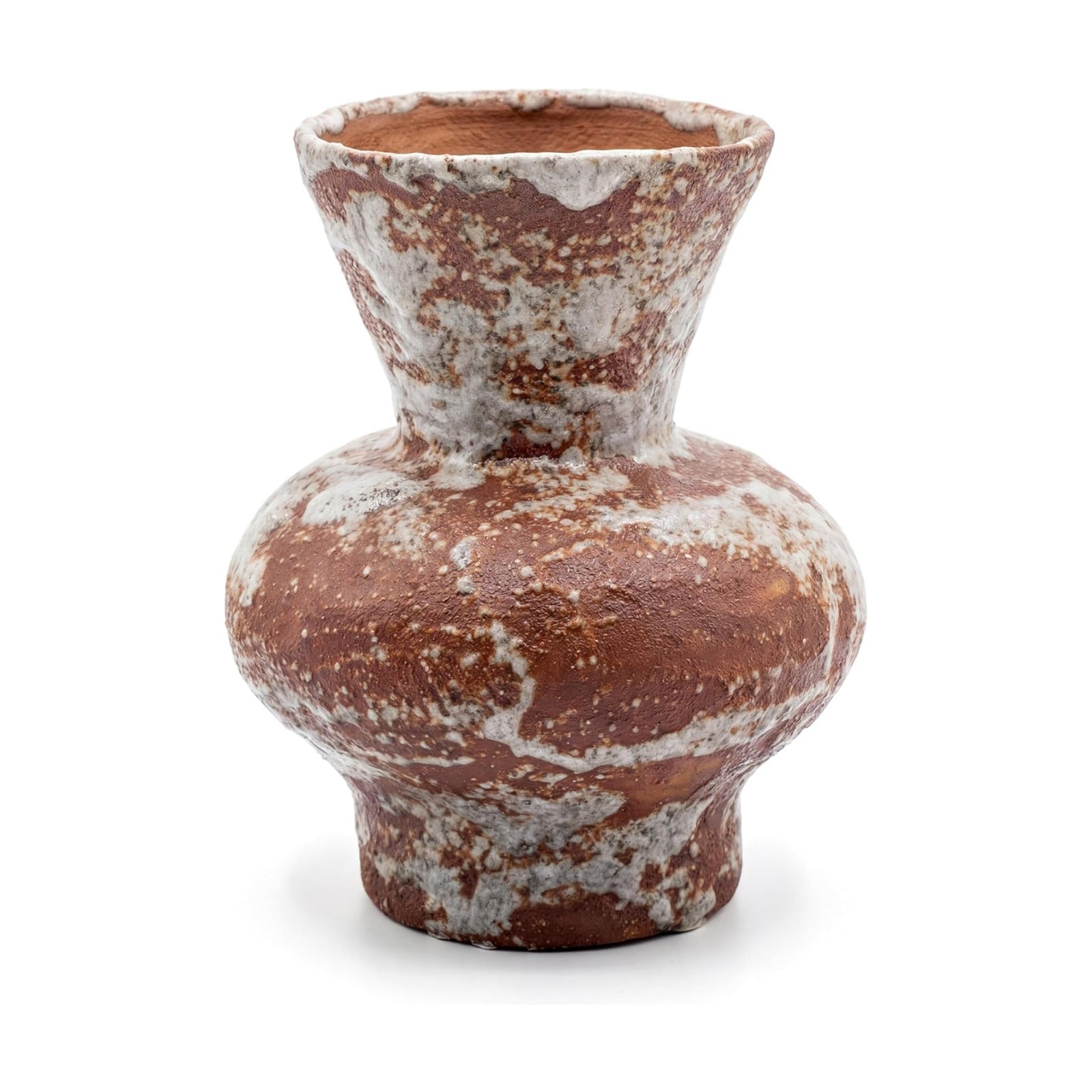 Rustic Ceramic Flower Vase / Dark Brown and White