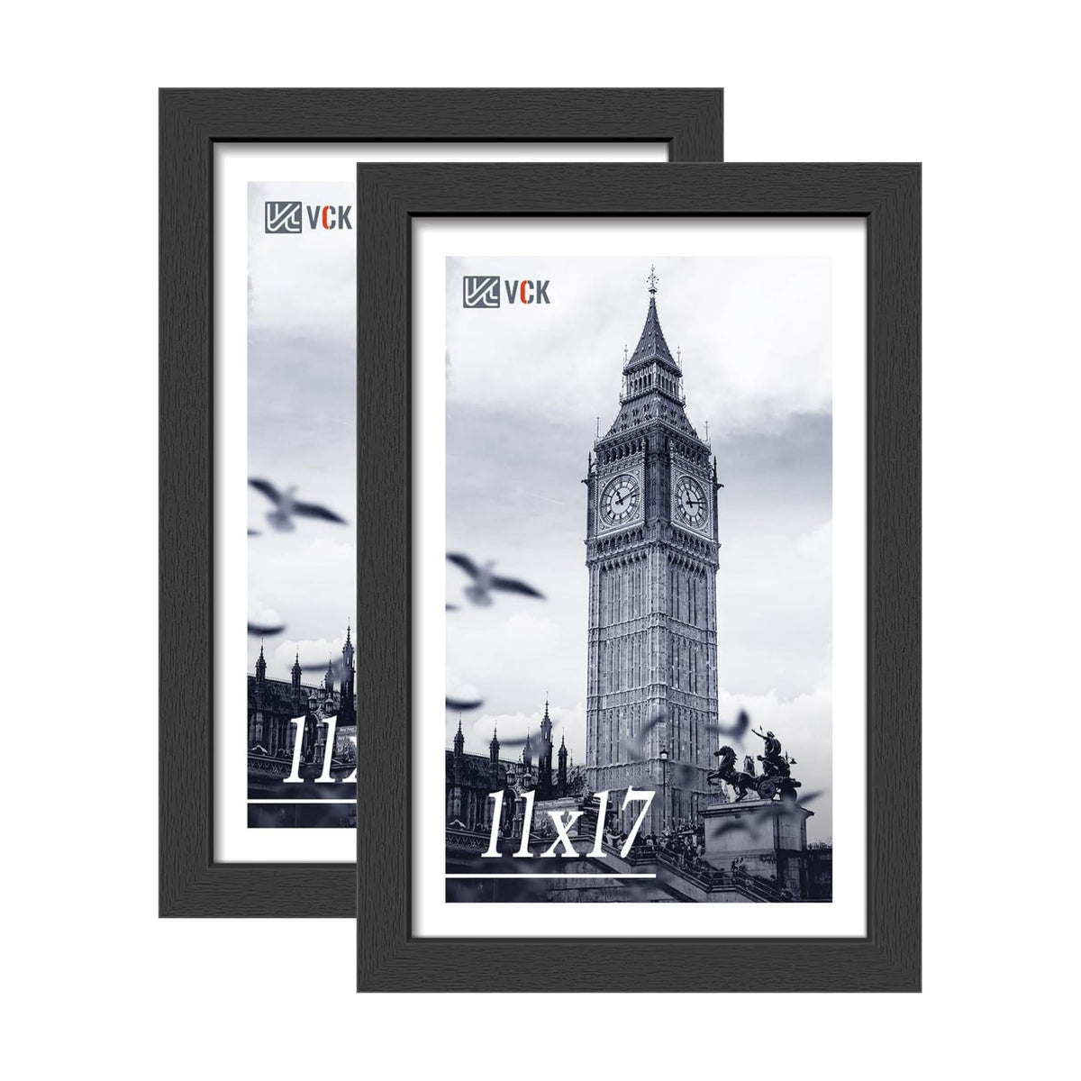 VCK 11x17 Picture Frames - Black, Wide Border Solid Wood Frame, Display Posters in Horizontal and Vertical, for Home