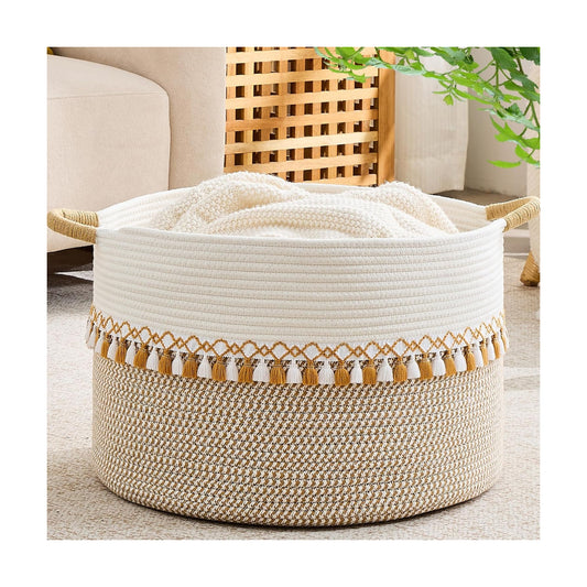 KAKAMAY Large Blanket Basket with Handles, Storage Basket for Living Room