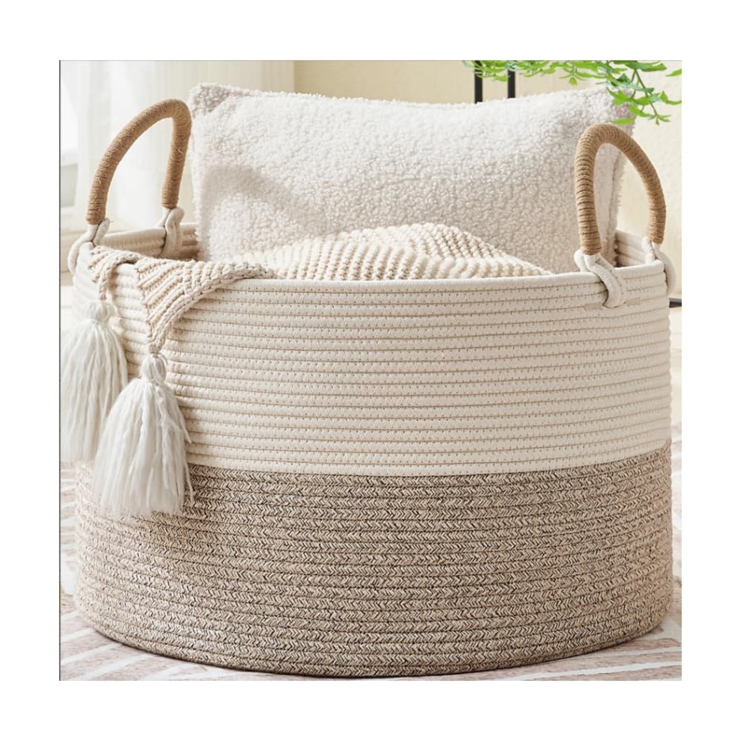 Pillows / Cotton Rope Storage Basket / Beige Mix / 20 x 13