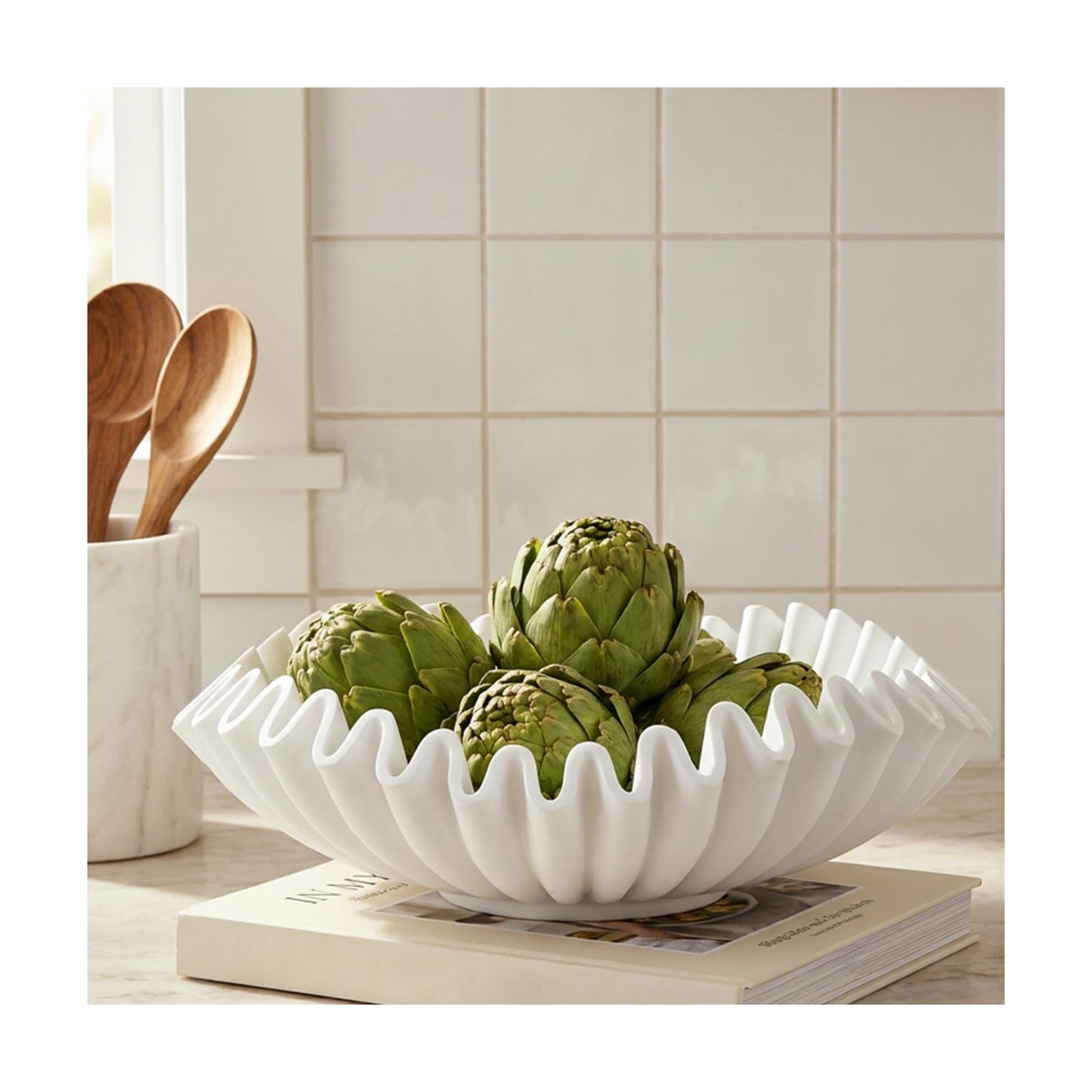 Modern Handicraft Ruffle Key Bowls for Living Entryway Table / White-9.65in / Resin