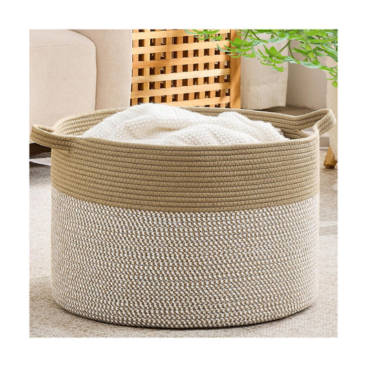 KAKAMAY Large Blanket Basket with Handles, Storage Basket for Living Room