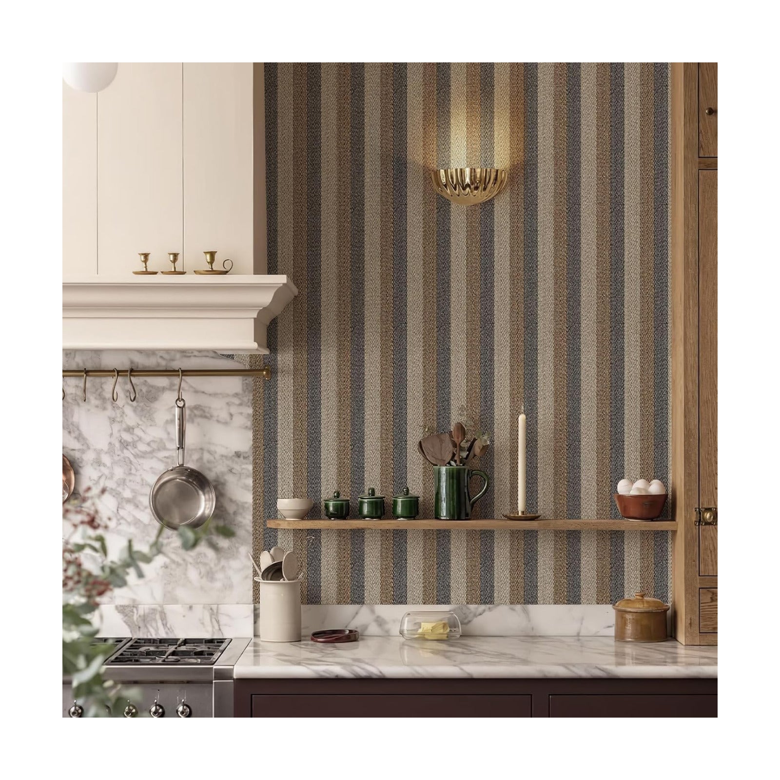 Textured Fabric Wallpaper Peel and Stick Large Size " Black/ /Grey Stripes / 26 x 400 / Brown