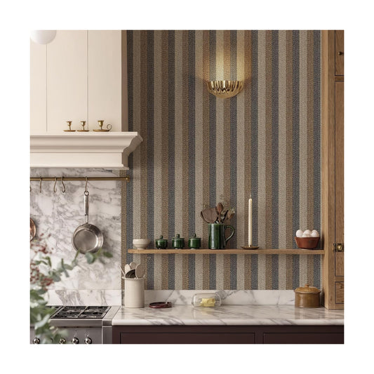 Textured Fabric Wallpaper Peel and Stick Large Size " Black/ /Grey Stripes / 26 x 400 / Brown