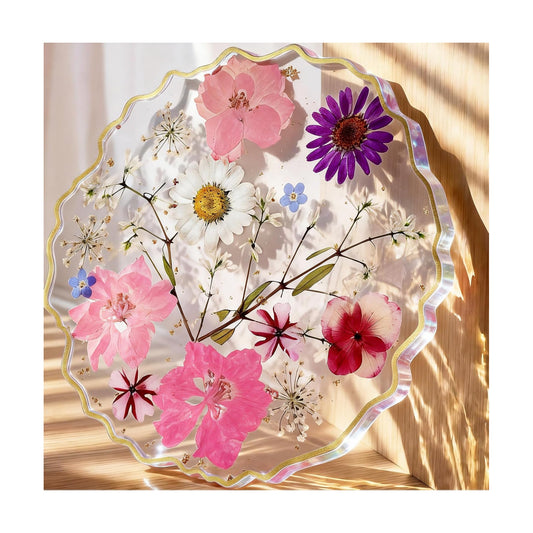 Resin Drink Coaster for Desk Coffee Table-Pink White Dried Flowers Cup Coaster / Pink-white / Medium