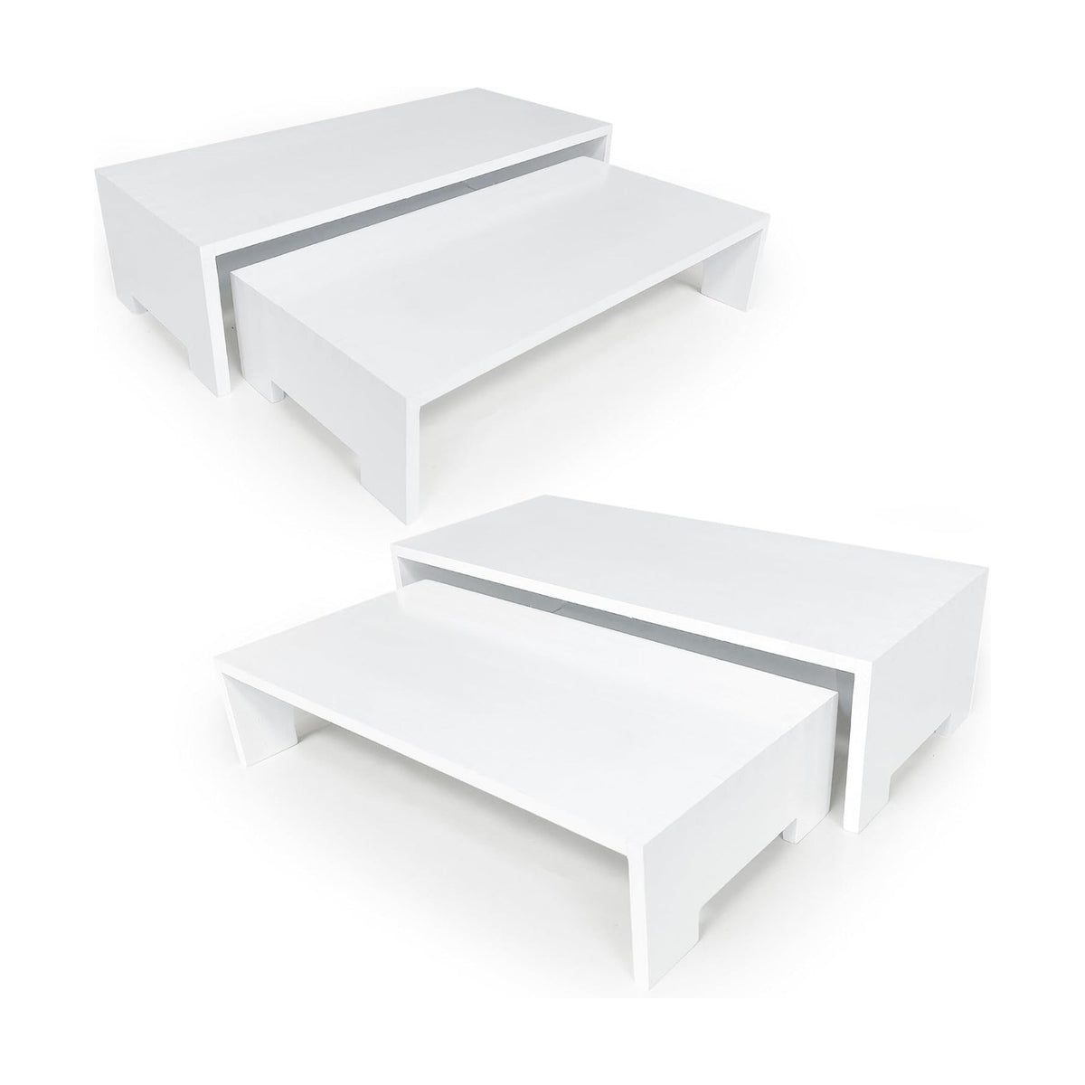 Yikaroeli 2 Set Large White Display Riser Wooden Risers Wood Cupcake Stand Display Stands 2 Tiered 4 Pcs Rectangular