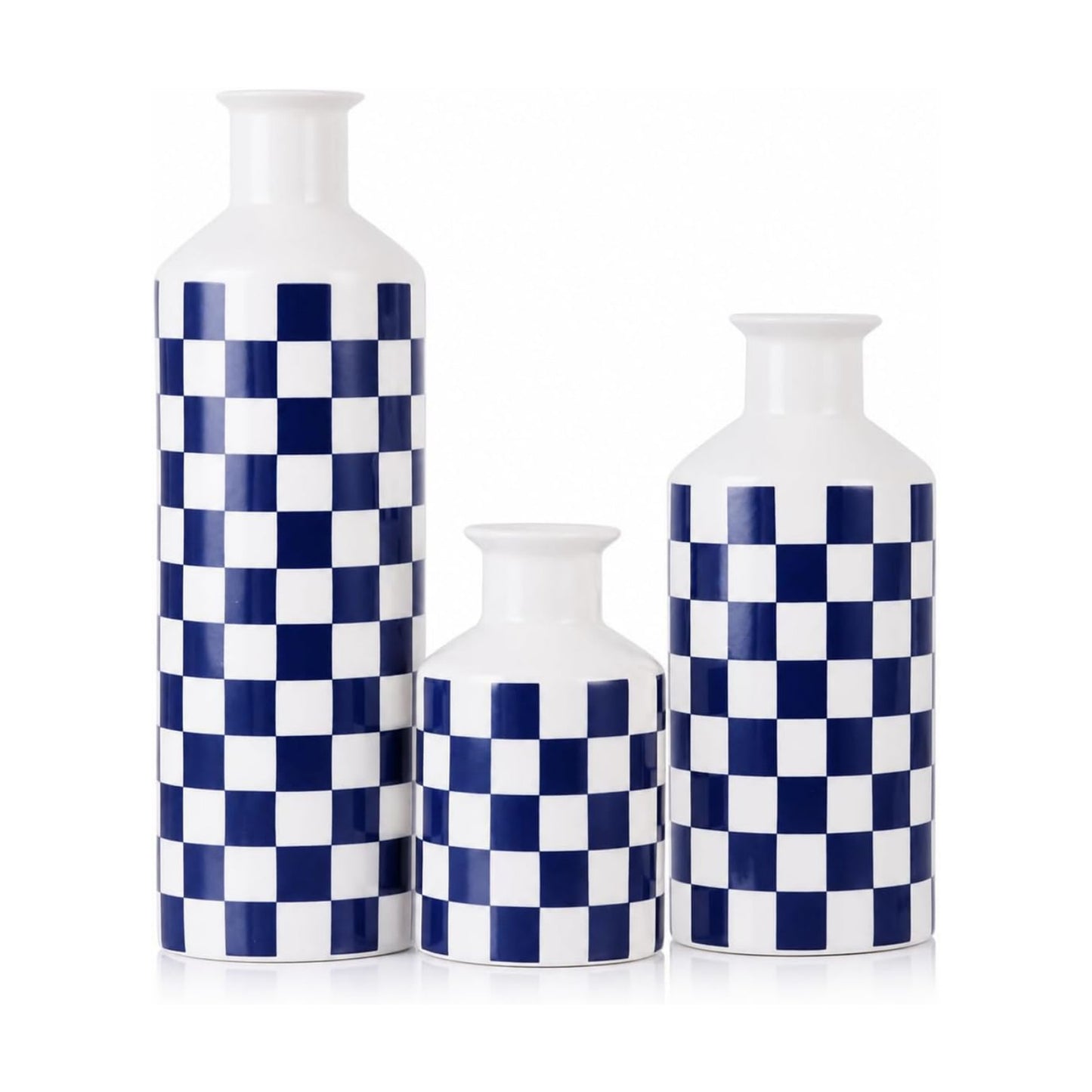 Black and White Ceramic Vase Set 3 / Blue