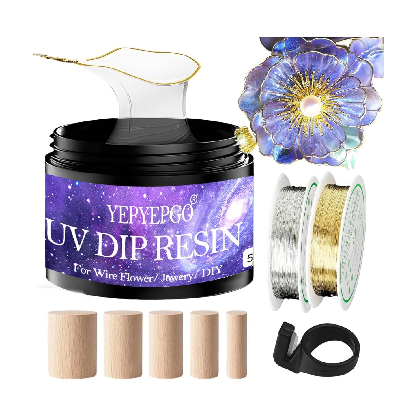 UV Resin Dip for Wire Flowers Kit / Set / Clear / Set of 5