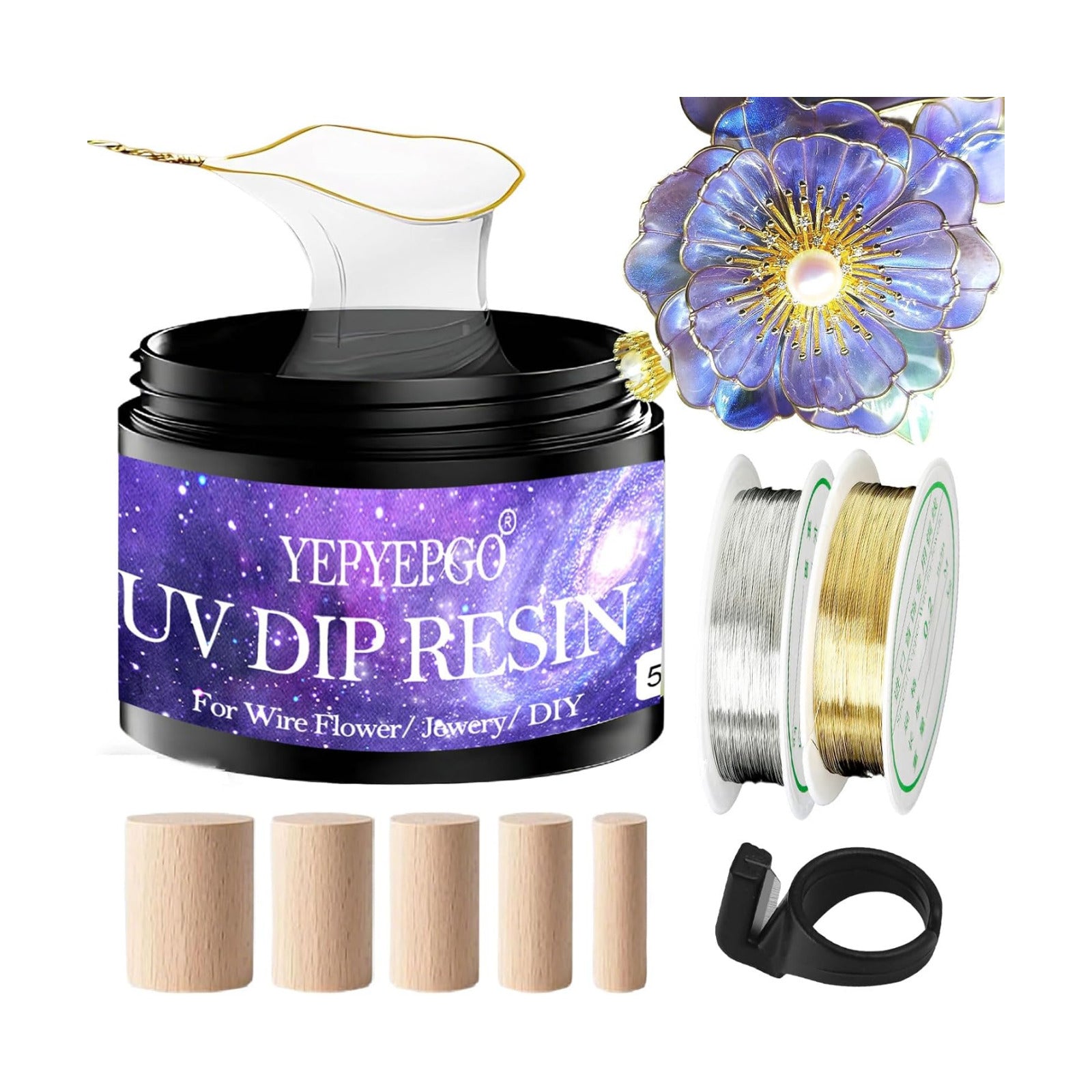 UV Resin Dip for Wire Flowers Kit / Set / Clear / Set of 5