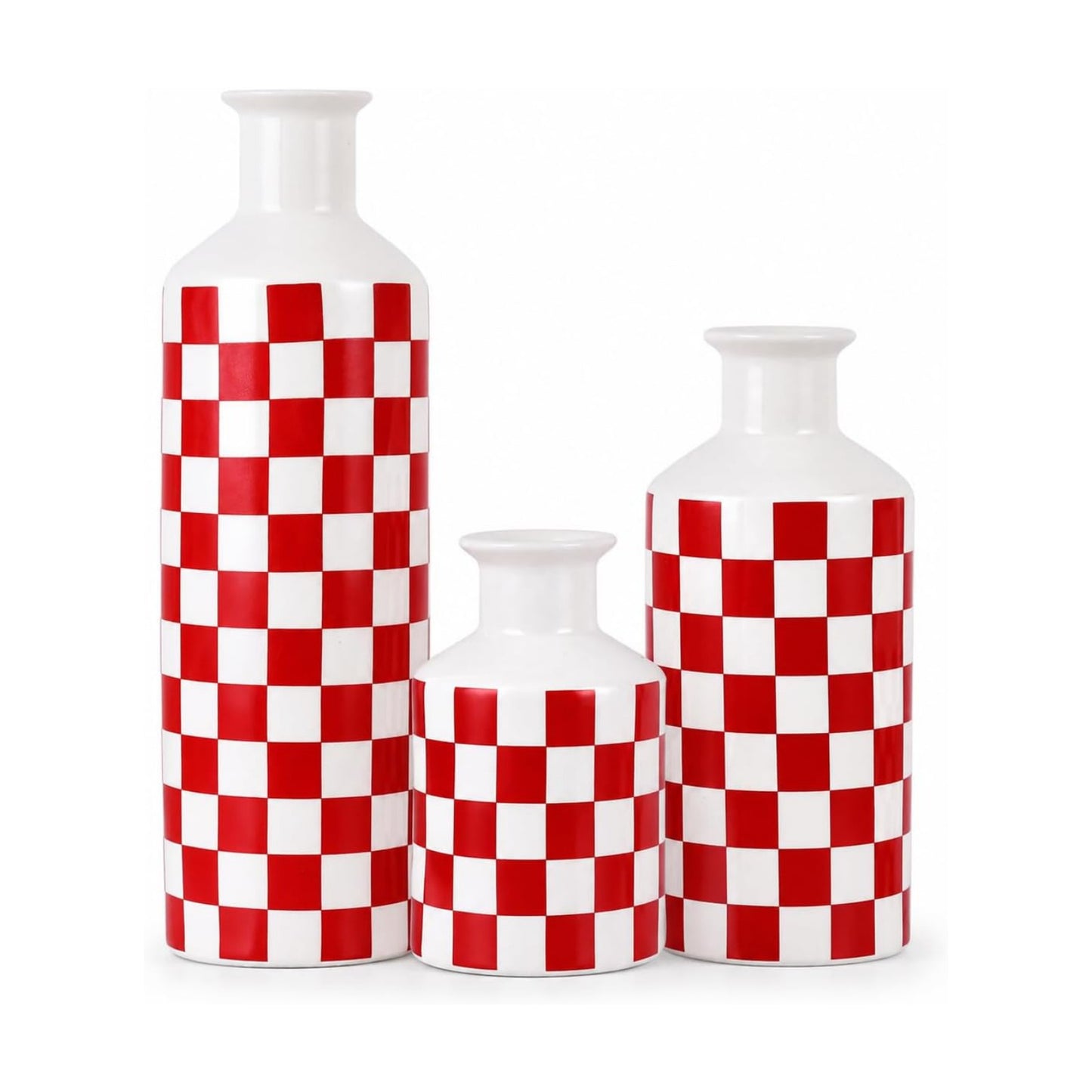 Black and White Ceramic Vase Set 3 / Red